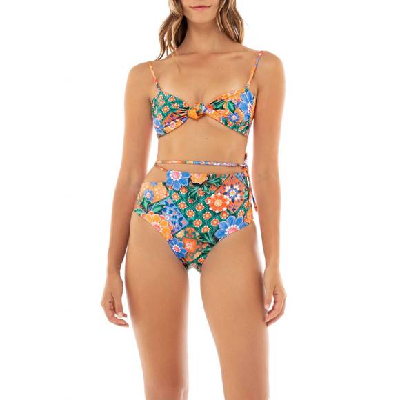 NEW AGUA BENDITA lucille tile bikini top in multicolor - Picture 1 of 3